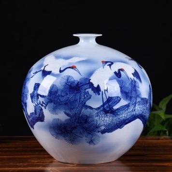 景德镇纯手绘陶瓷仙鹤石榴花瓶 客厅书房里的东方雅韵与吉祥之美